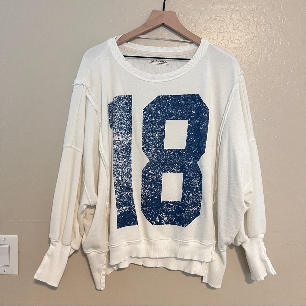 Free People White and Blue Graphic Sweatshirt - Picture 3 of 4
